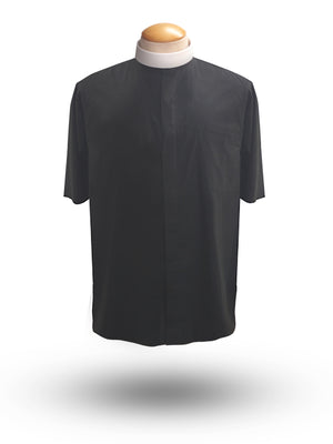 Men's Short Sleeve <br> Neckband Clergy Shirt <br> in Black